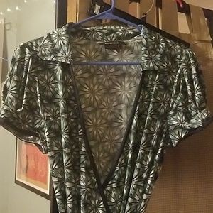 BCBG Maxazria green and blue wrap dress Large retro vintage 2000s